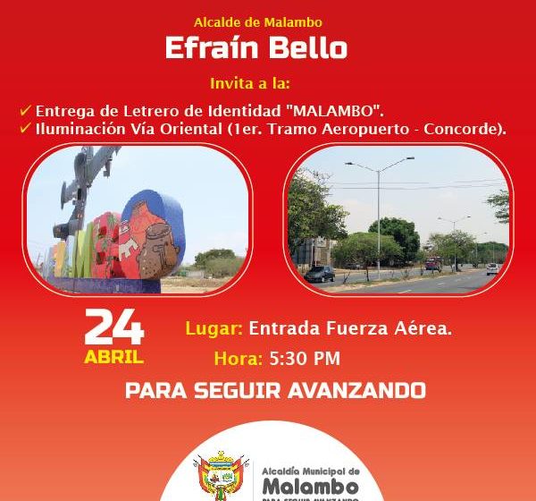 Entrega de las Letras Identidad de Malambo e Iluminará La Vía Oriental en su 1er. tramo Aeropuerto – Concorde. Entrega de las Letras Identidad de Malambo e Iluminará La Vía Oriental en su 1er. tramo Aeropuerto – Concorde.