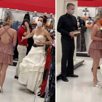 Llegó vestida de novia a una tienda, con cura y dama de honor, y ‘cazó’ a su prometido