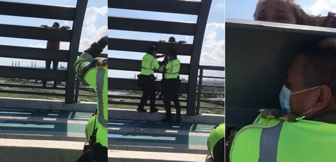 Policías auxilian a mujer con problemas economicos de saltar del puente Pumarejo